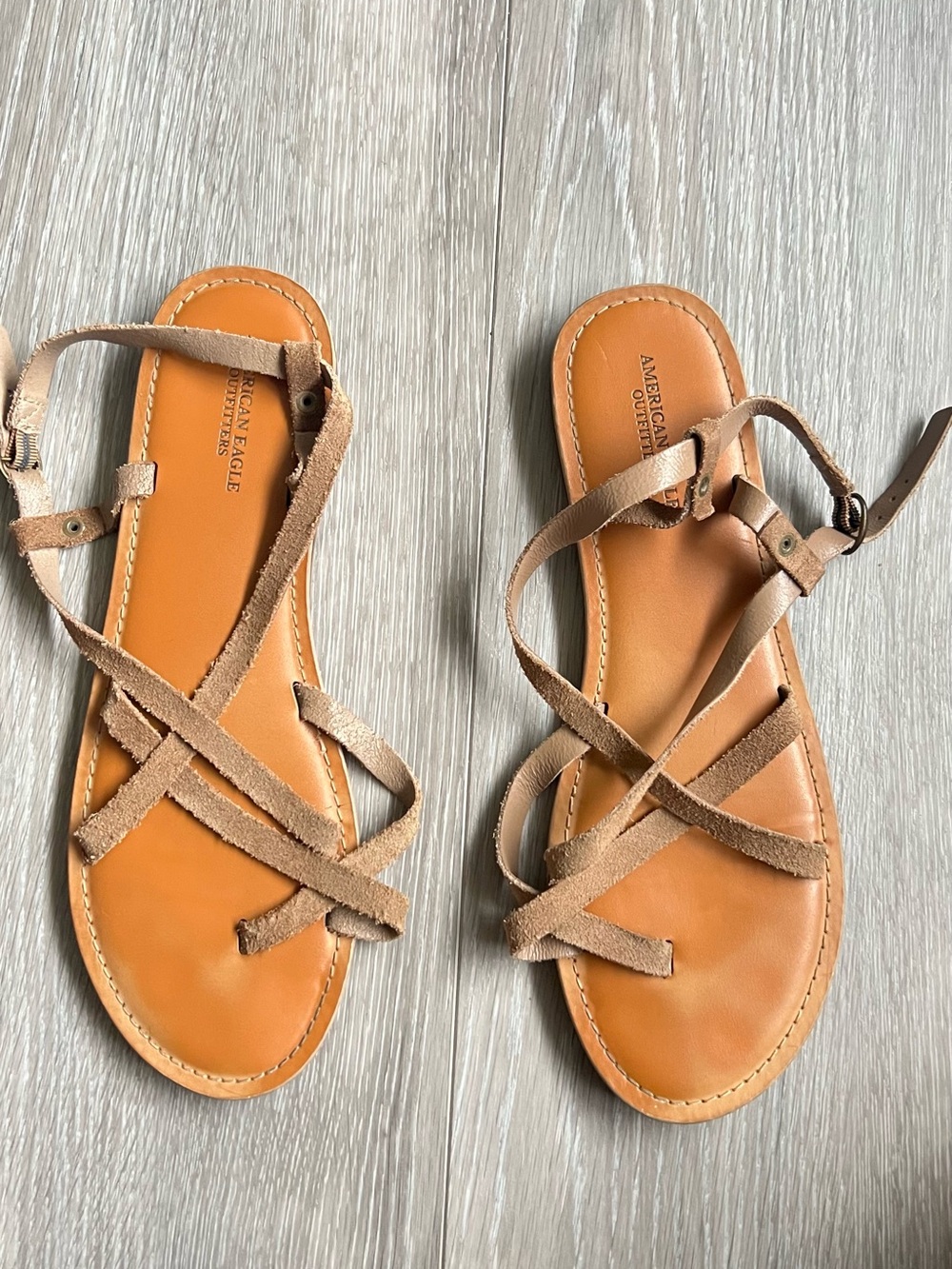 American Eagle Outfitters Tan Suede Crisscross Strap Sandals